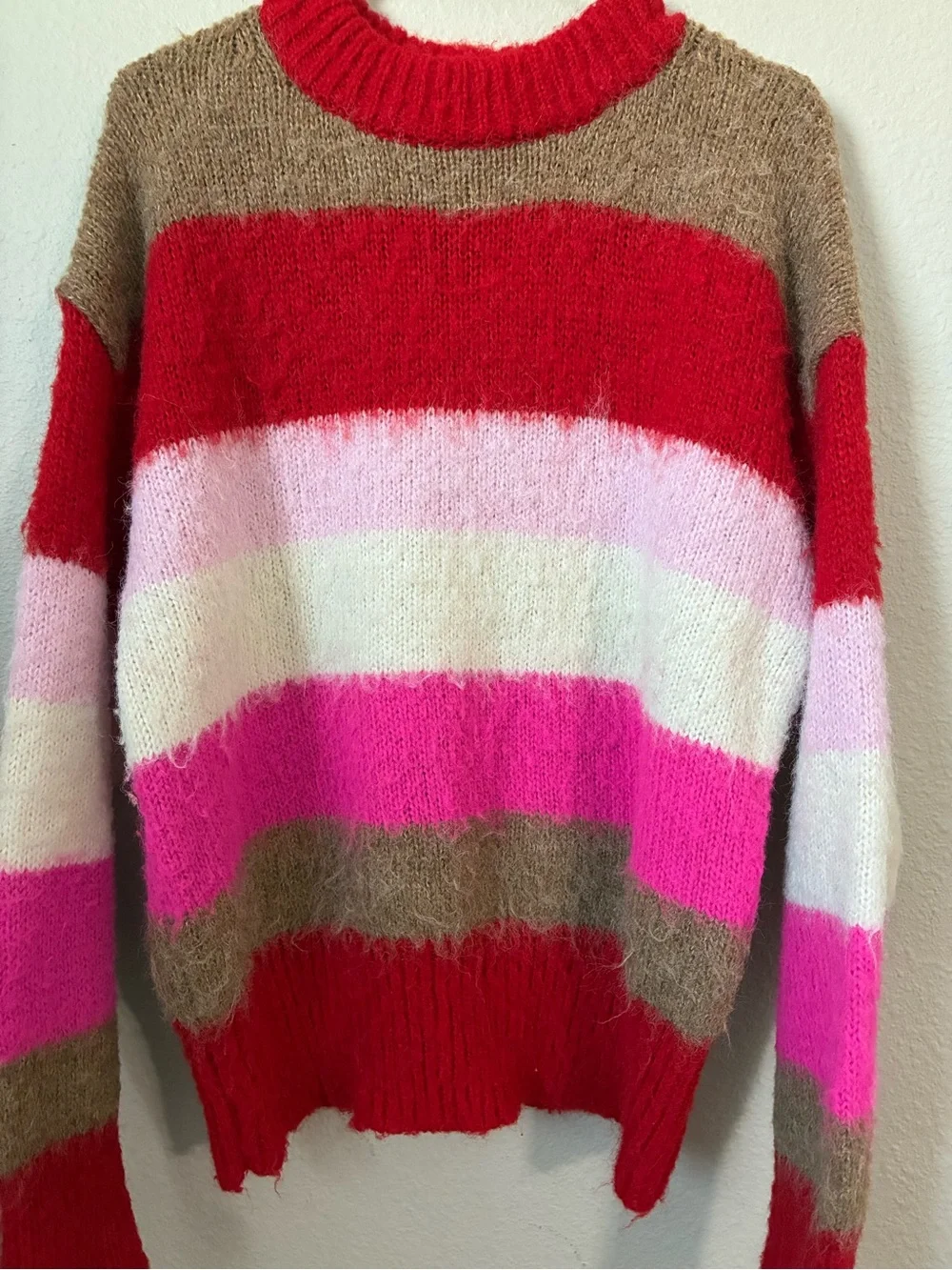 A new Day Striped Pink Red & Brown Cozy Women's Sweater